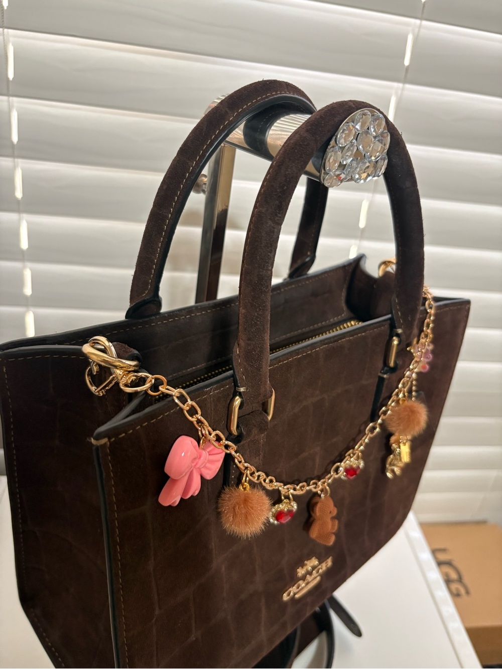 COACH Dark Brown Croc-Embossed Satchel Maggie Small Tote Bag. - Picture 5 of 13